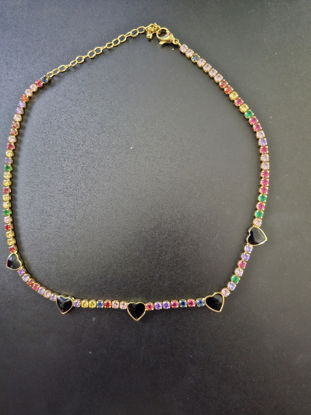 Gold-Tone Multicolor Crystal Heart Choker Necklace - Gold Filled